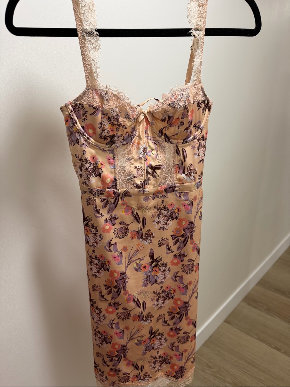 Victoria Secret Floral Lace-Trim Slip Dress in Peach